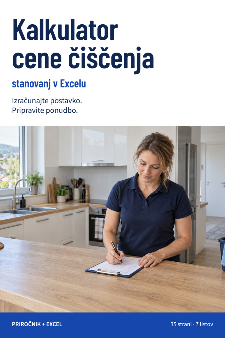 Platnica: Kalkulator cene čiščenja stanovanj v Excelu