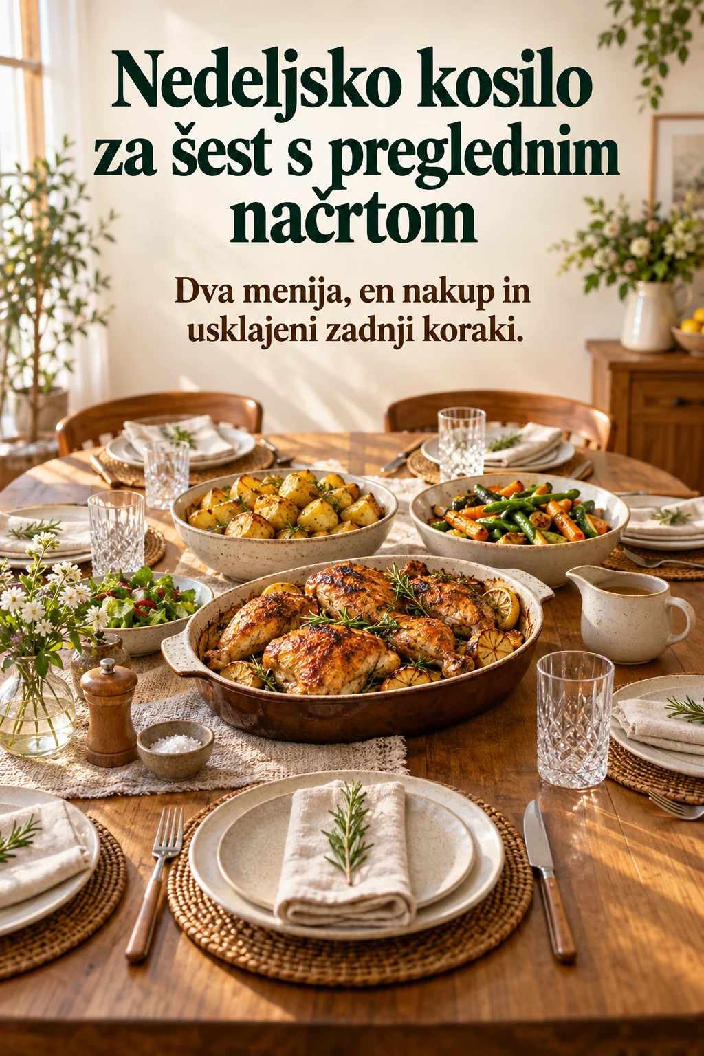 Platnica: Nedeljsko kosilo za šest s preglednim načrtom