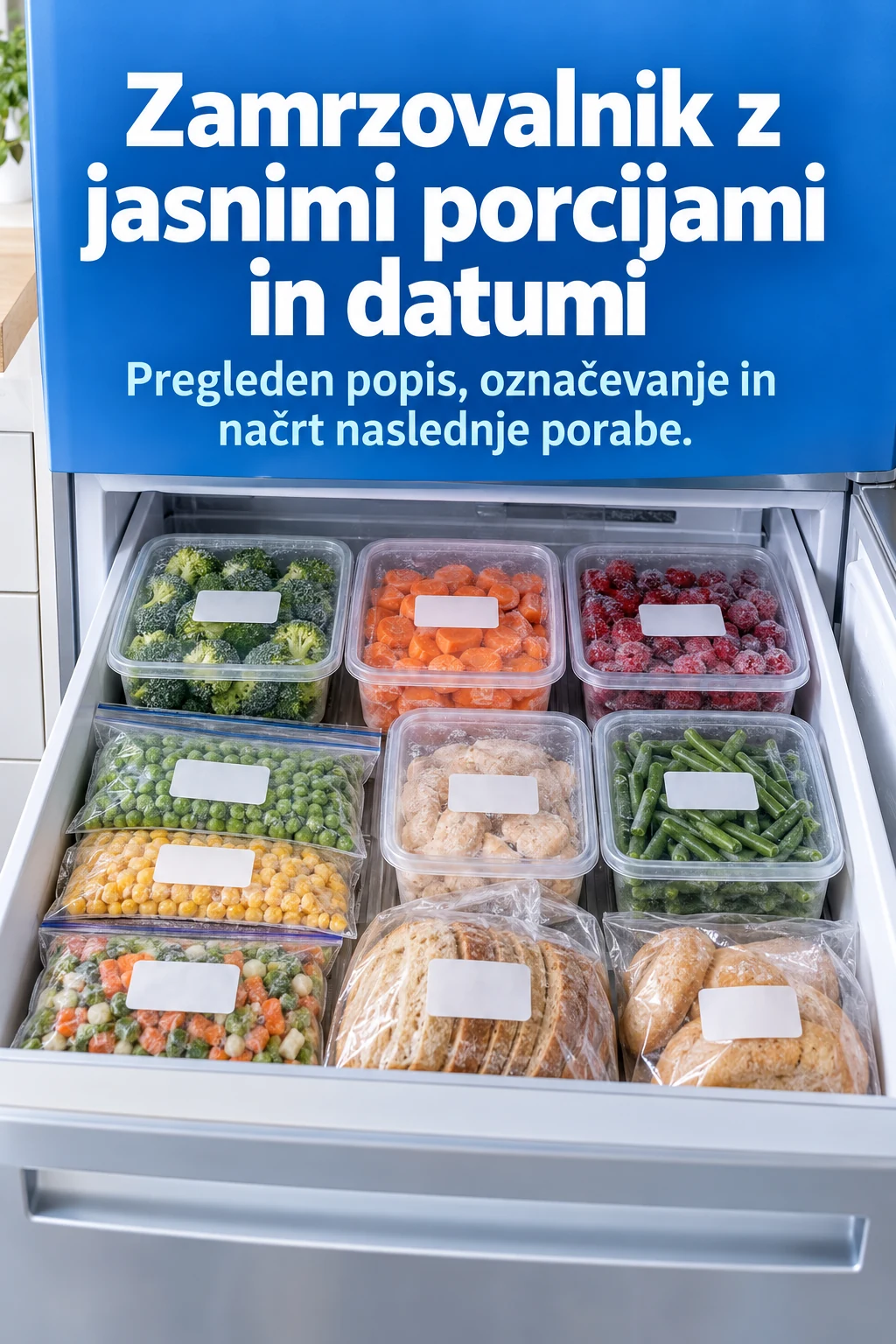 Platnica: Zamrzovalnik z jasnimi porcijami in datumi