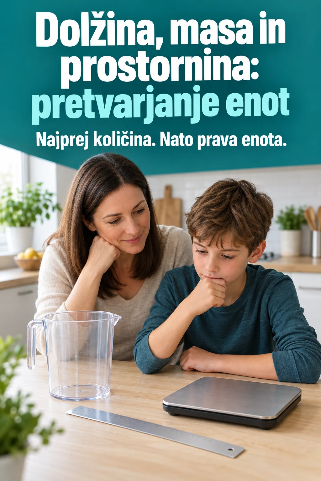 Platnica: Dolžina, masa in prostornina: pretvarjanje enot — Najprej količina. Nato prava enota.