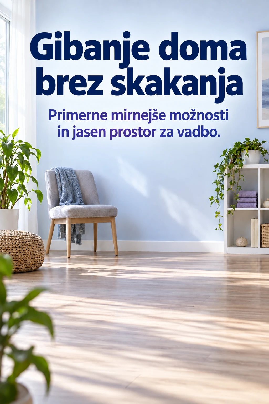 Platnica: Gibanje doma brez skakanja — Primerne mirnejše možnosti in jasen prostor za vadbo