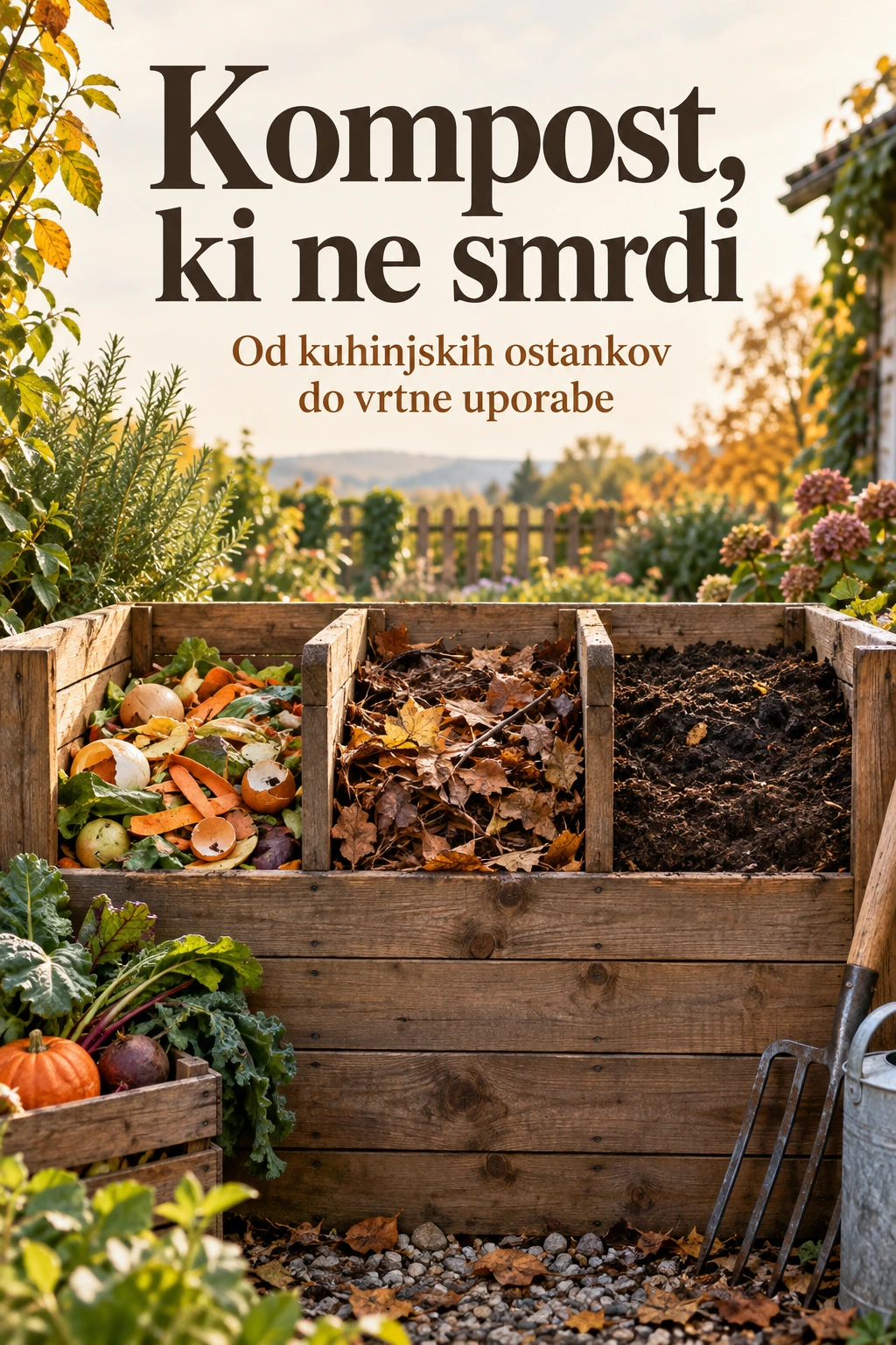 Platnica priročnika Kompost, ki ne smrdi — Od kuhinjskih ostankov do vrtne uporabe