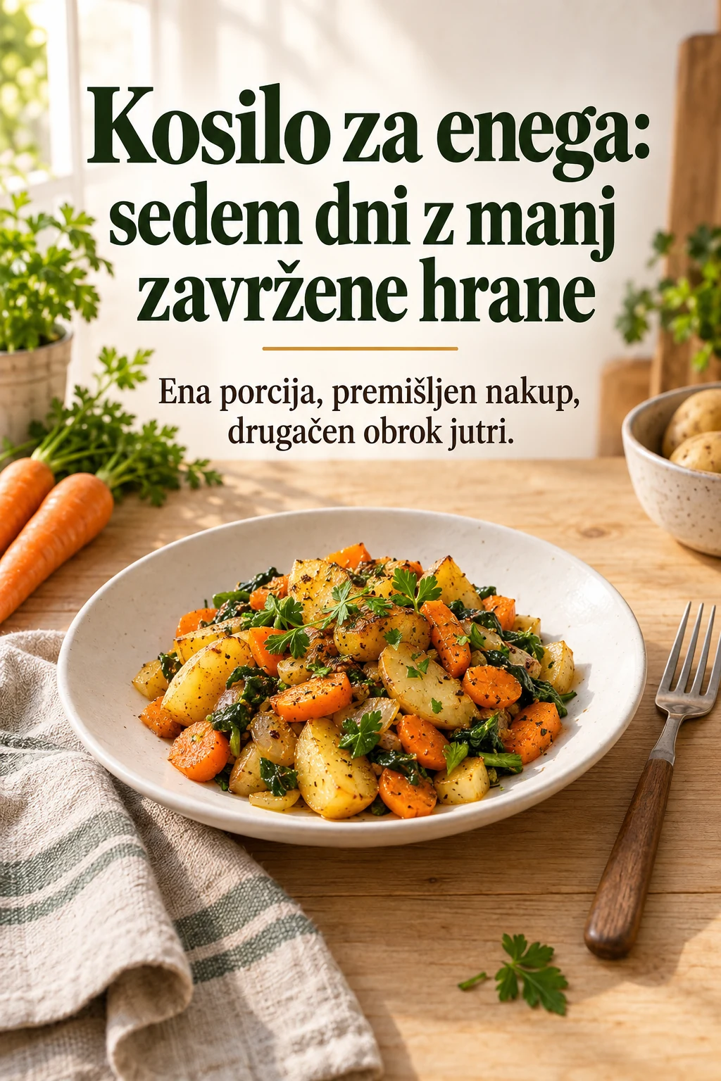 Platnica: Kosilo za enega: sedem dni z manj zavržene hrane — Ena porcija, premišljen nakup, drugačen obrok jutri