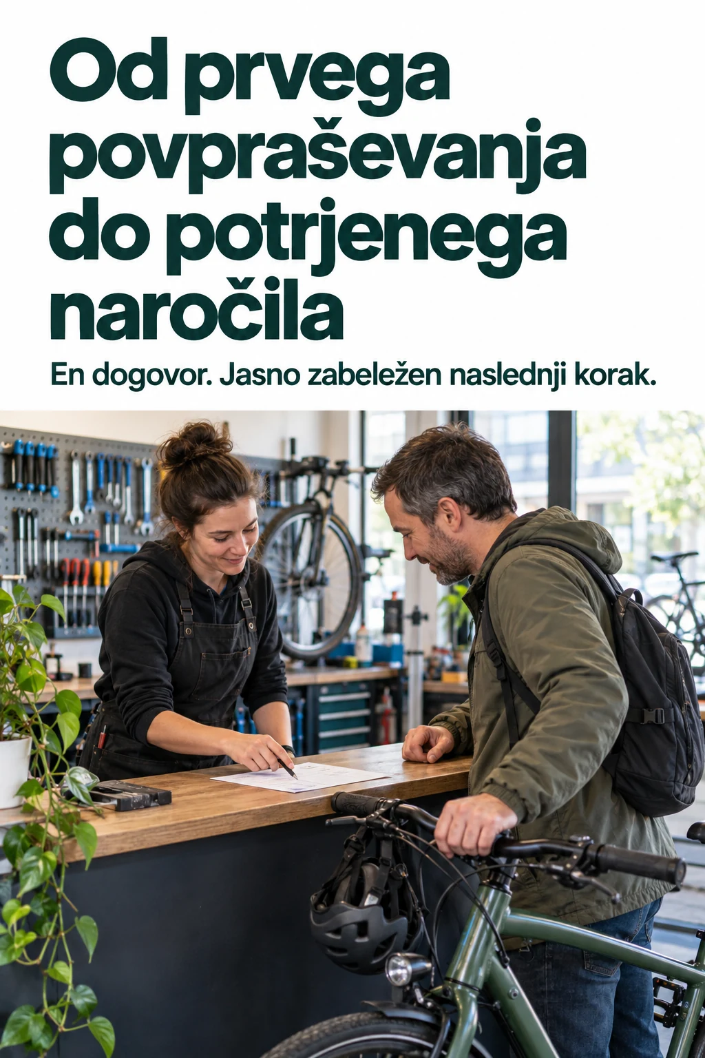 Platnica: Od prvega povpraševanja do potrjenega naročila — En dogovor. Jasno zabeležen naslednji korak.