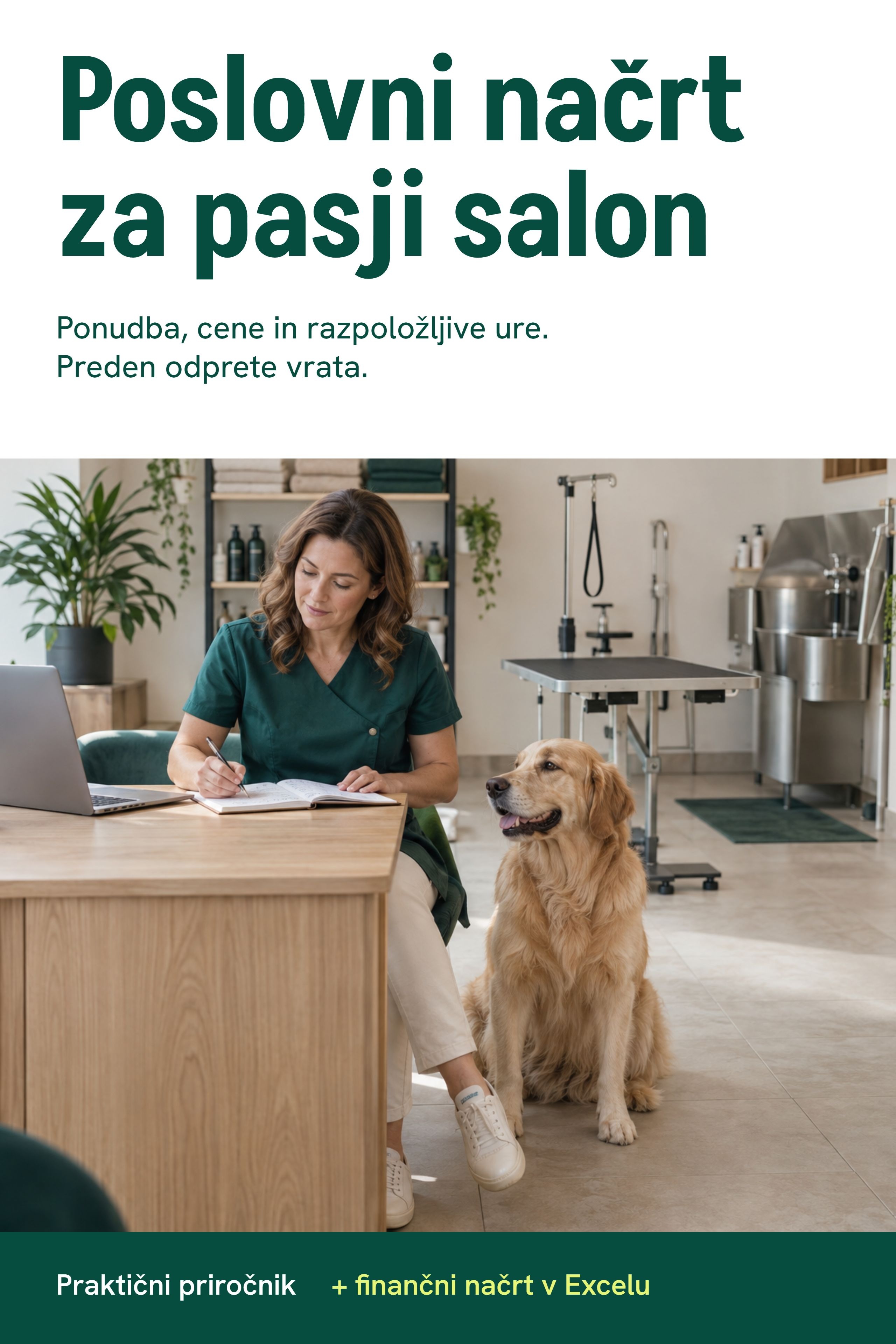 Poslovni načrt za pasji salon: nova platnica priročnika.
