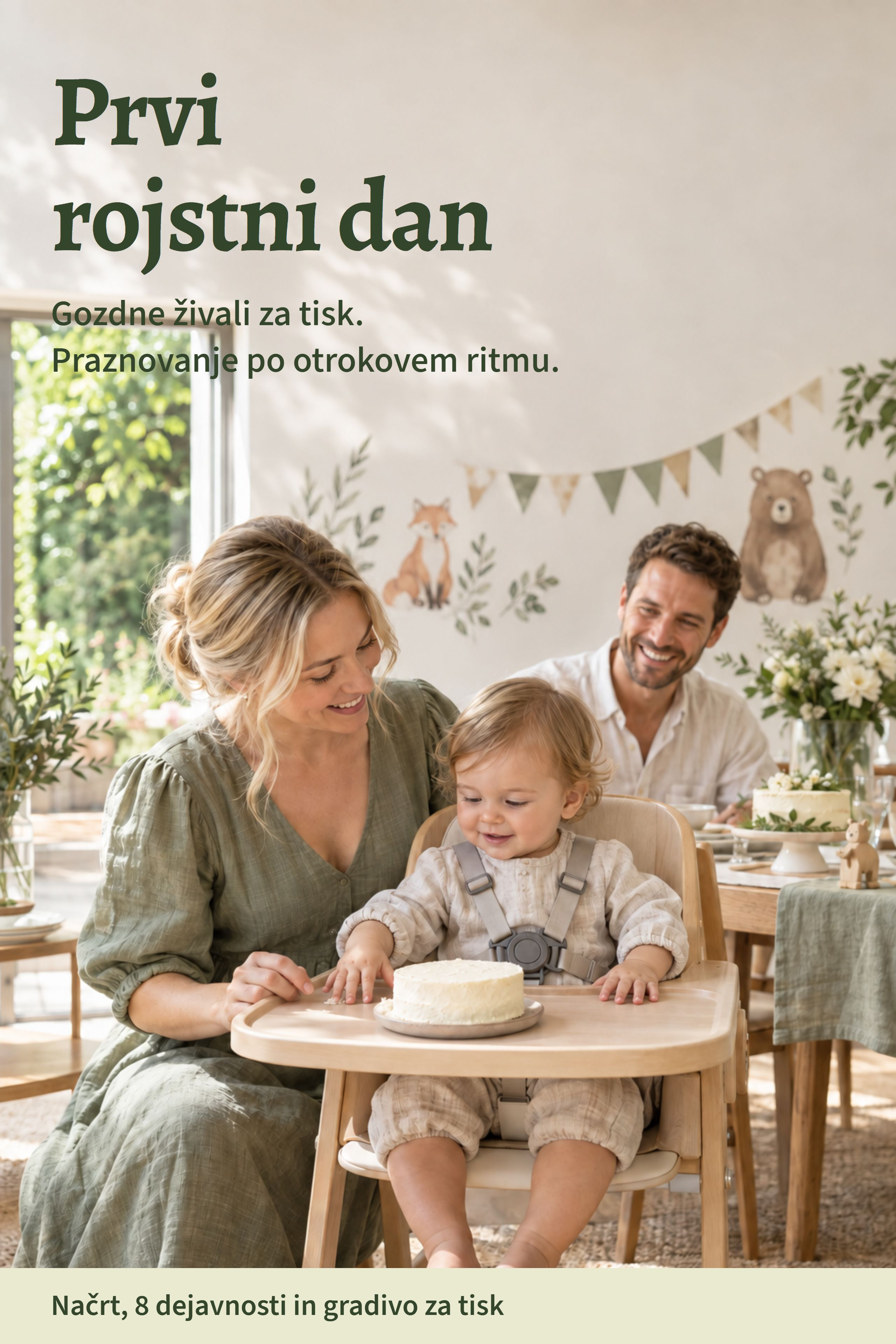 Prvi rojstni dan: gozdne živali za tisk