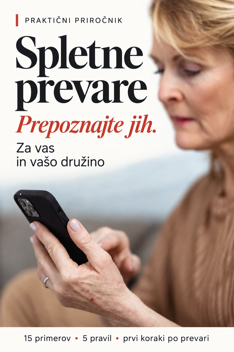 Platnica Spletne prevare: ženska pozorno preverja telefon; Prepoznajte jih, za vas in vašo družino.